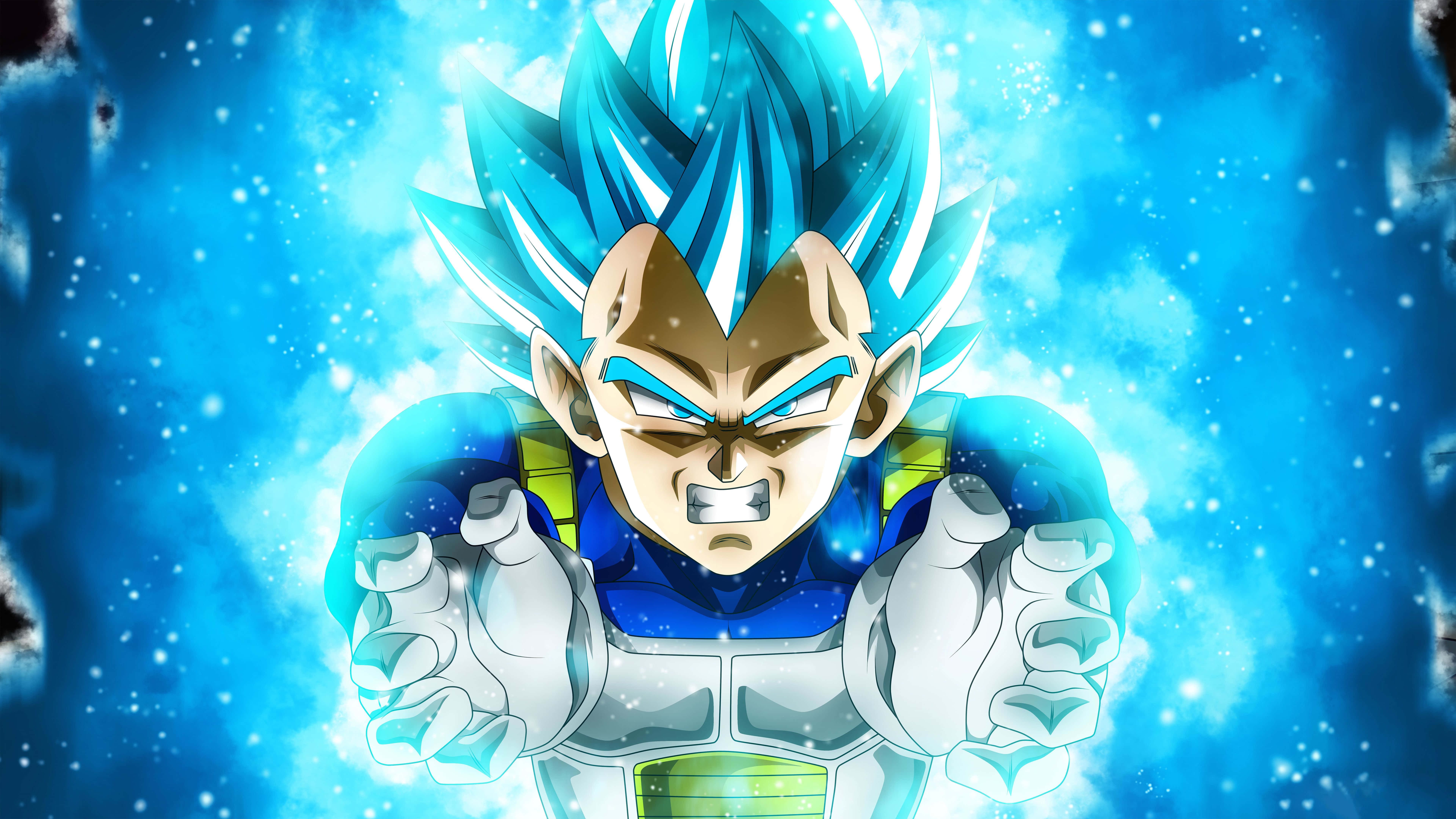 Dragon Ball Heroes 桌布 壁紙 — 動漫角色比達以超級撒亞人藍色形態呈現，帶有發光的藍色頭髮和氣場，背景是宇宙星空。