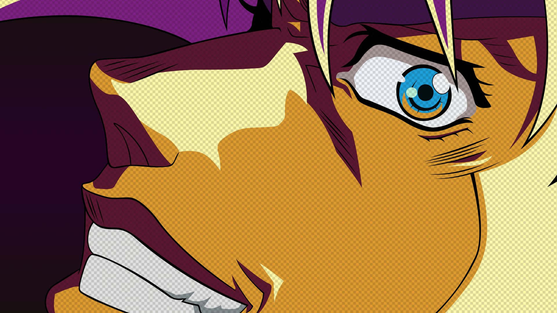 joseph joestar 桌布 壁紙 — 動漫角色特寫，帶有強烈的藍色眼睛和鋒利的牙齒，露出兇猛的表情。