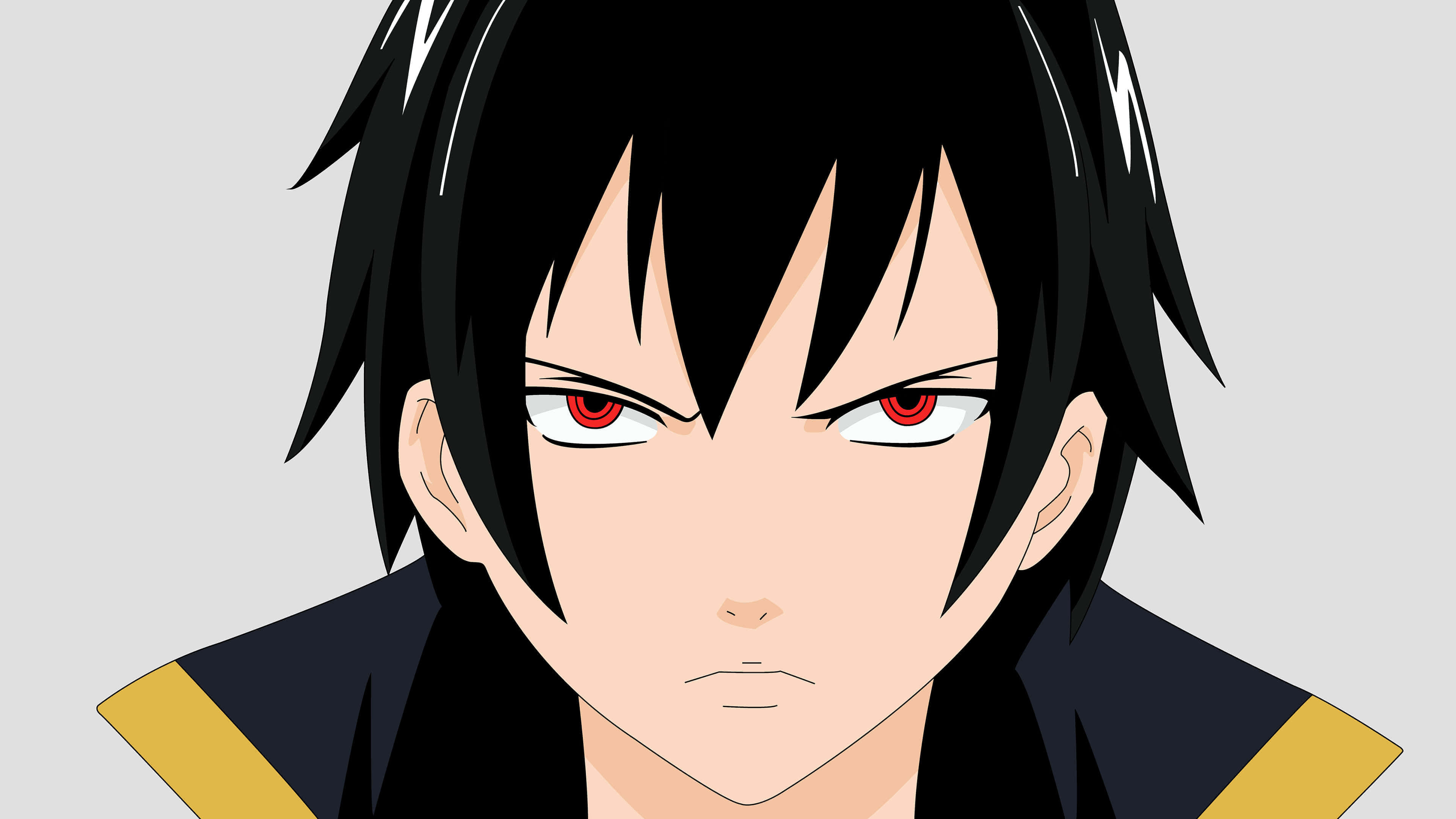 Zeref Dragneel 桌布 壁紙 — 動漫角色特寫，黑色刺蝟頭，紅色眼睛，身穿黑金服裝。