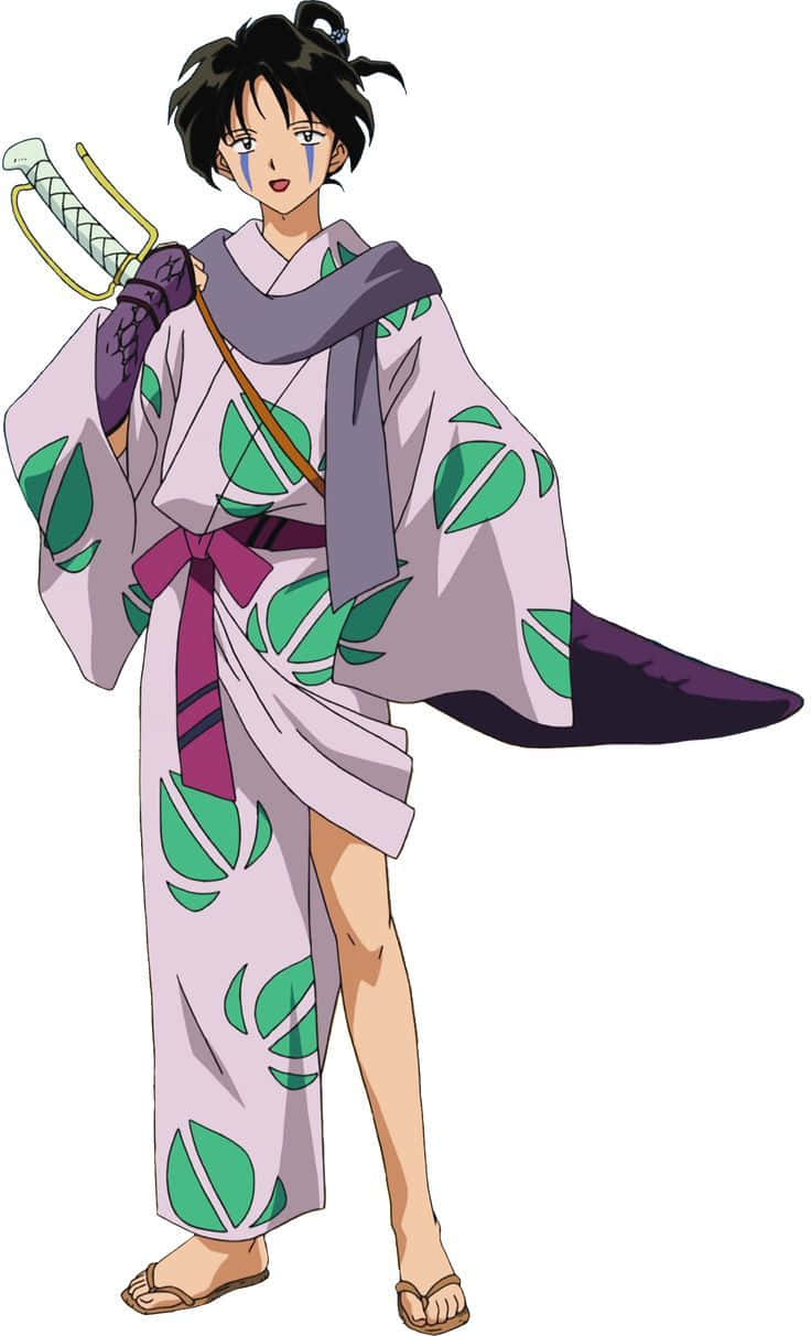 Jakotsu 桌布 壁紙 — 動漫角色身穿葉紋和服，手持劍，臉上帶有淚痕。