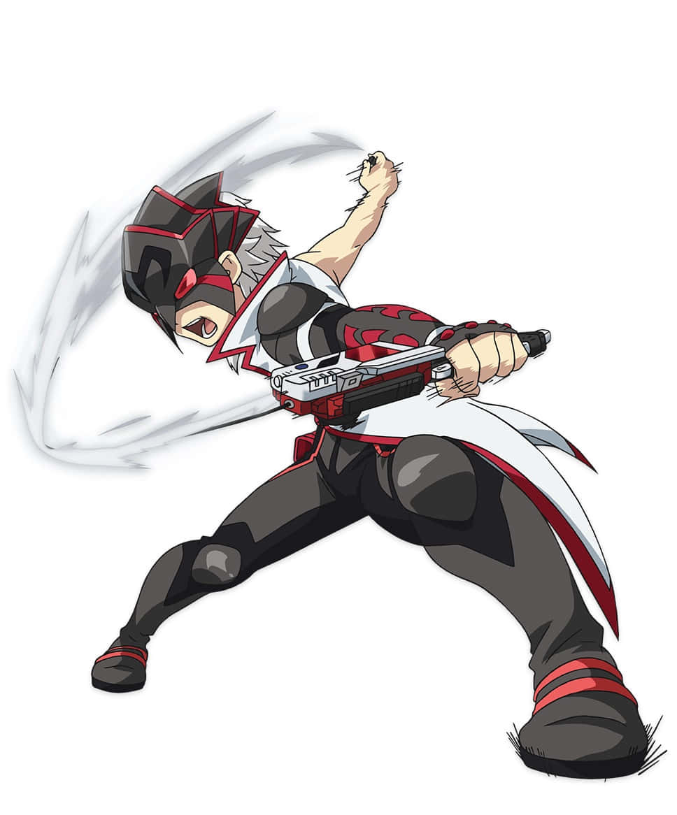 Shu Kurenai 桌布 壁紙 — 動漫角色身穿黑紅白裝備，在白色背景上以動態模糊效果射擊武器。