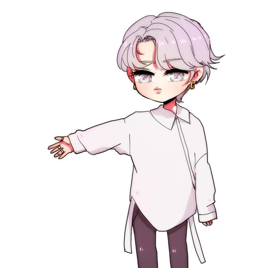 Bts Fanart 桌布 壁紙 — 動漫風格嘅Q版角色，有薰衣草色頭髮同閃閃發光嘅眼睛，溫柔咁伸出隻手。