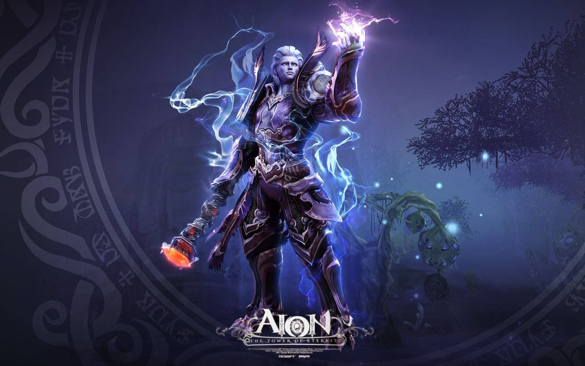 在黑暗魔法森林中揮舞閃電的奇幻戰士。