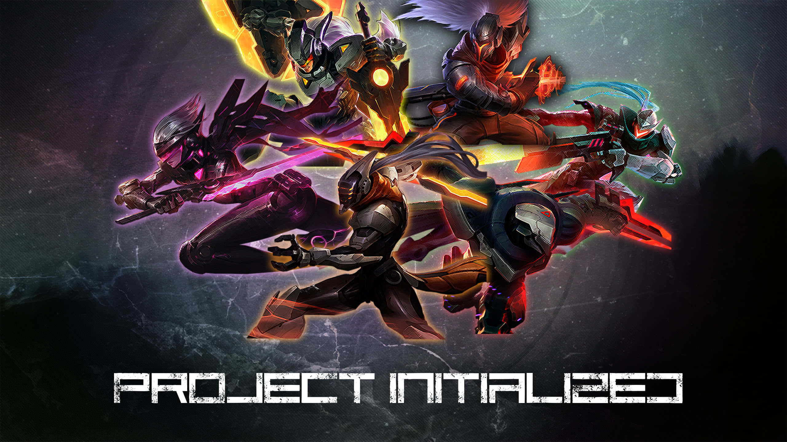 The Project 桌布 壁紙 — 動漫風格戰士身穿發光盔甲，在黑暗宇宙背景下使用能量武器激烈交戰。