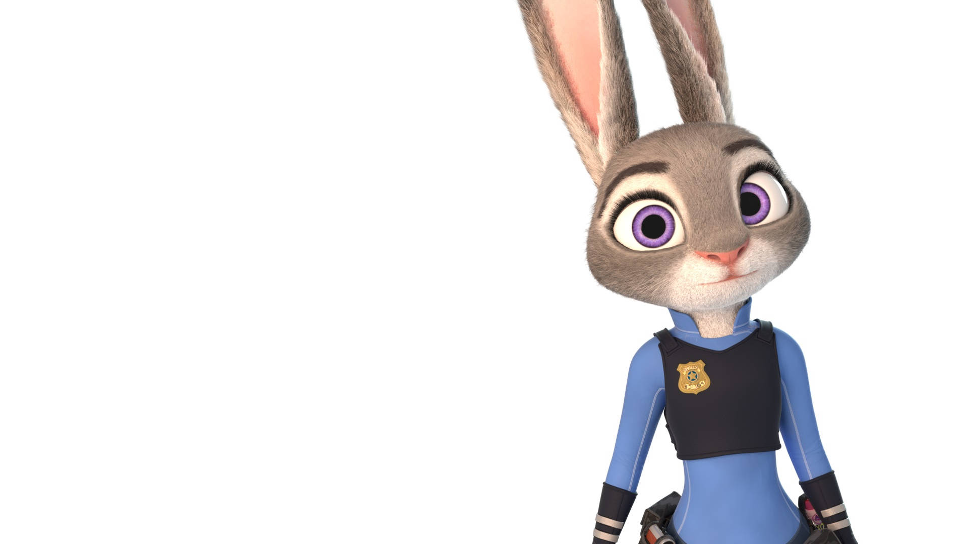 卡通兔警察，紫色眼睛和長耳朵，穿著藍色制服。