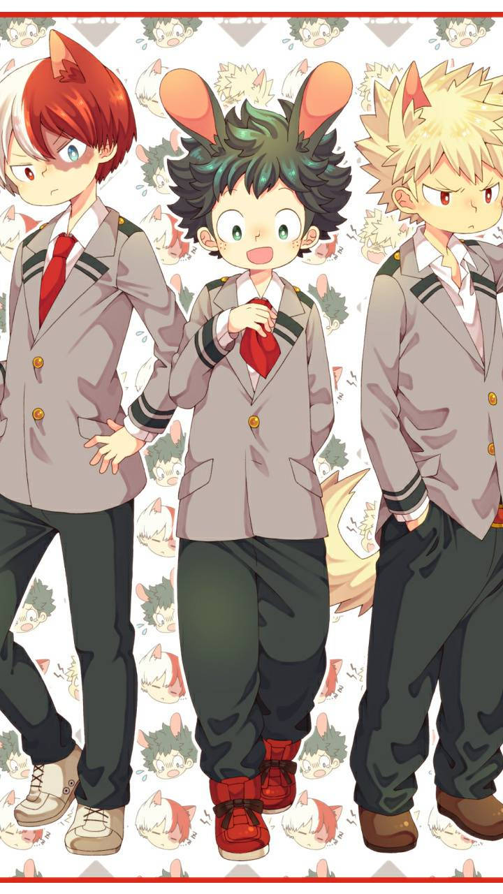 三個穿著校服、有動物耳朵的動漫男孩站在一起。