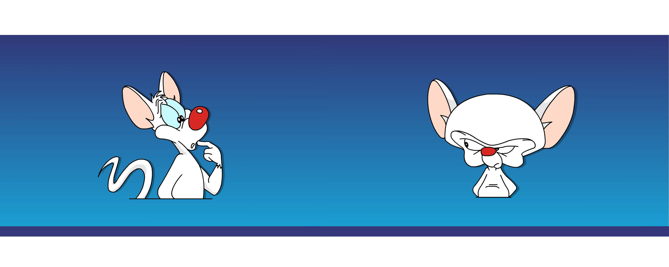動畫《Pinky and the Brain》中的兩個主角 壁紙 — 兩隻卡通老鼠，紅鼻子，在藍色漸變背景前擺姿勢，一隻若有所思，另一隻生氣。