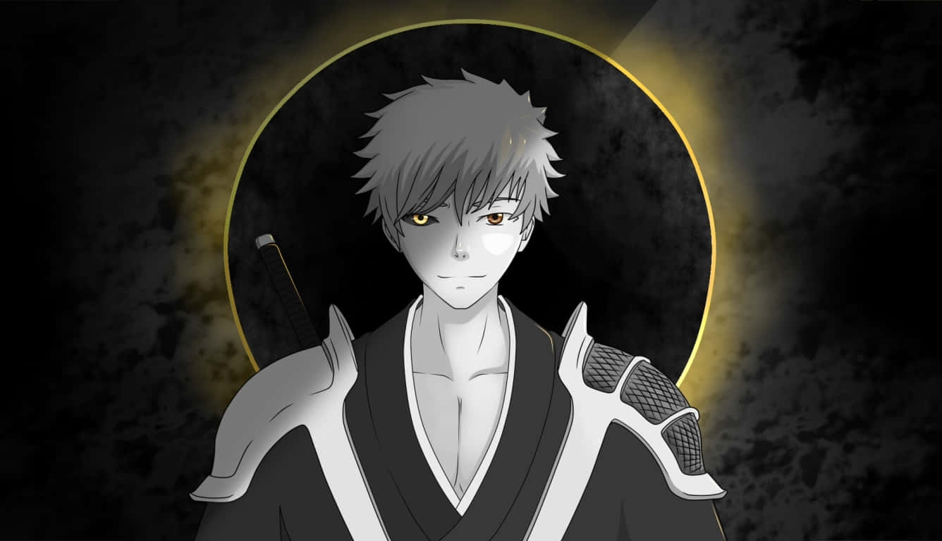灰髮金眼的動漫武士戰士手持劍。