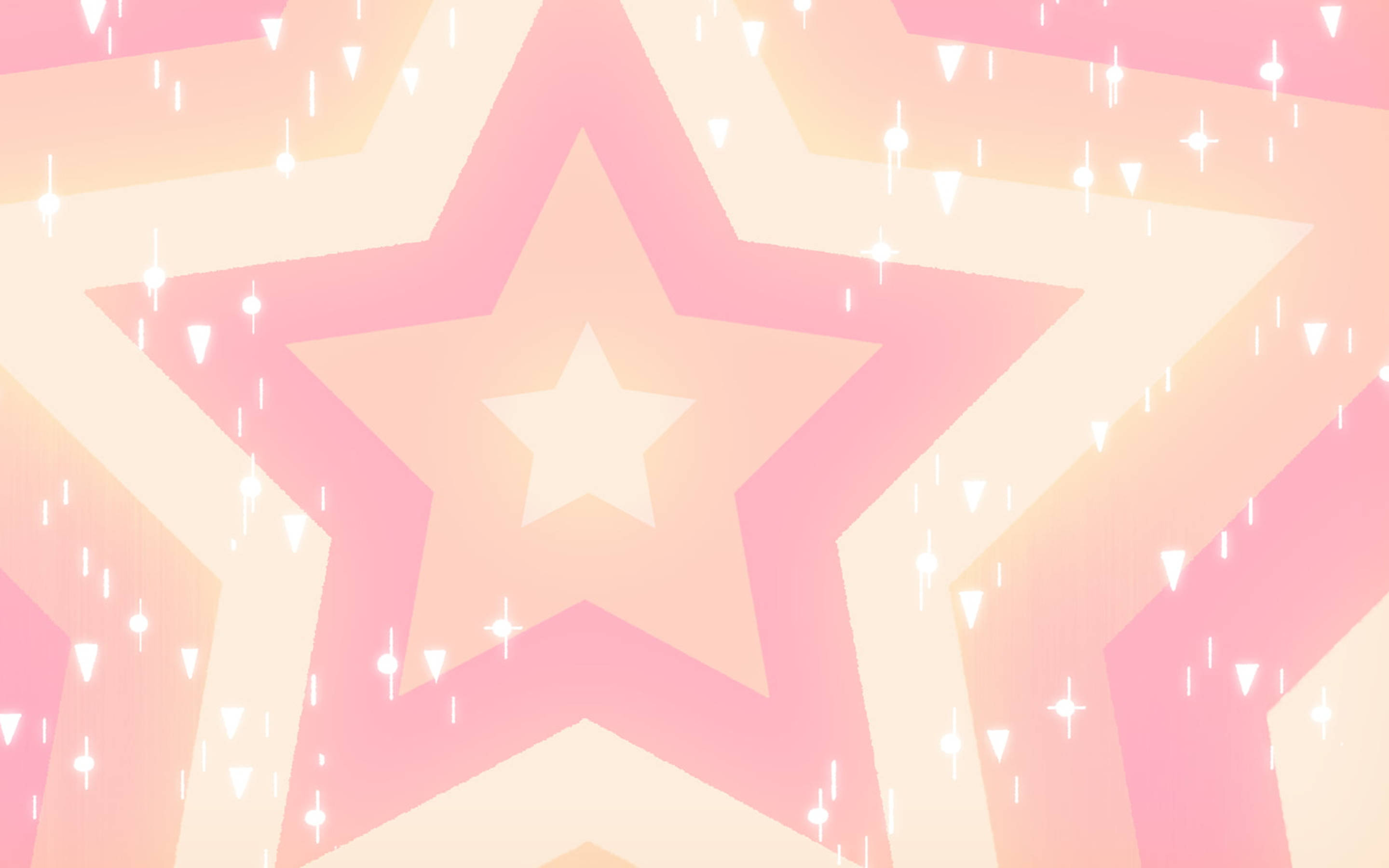 動畫《飛天小女警》可愛星星 壁紙 — 柔和粉彩漸變牆紙，帶有層疊星星和閃爍粒子，採用粉紅蜜桃色調。