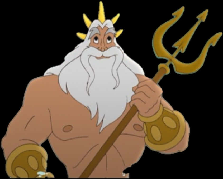 動畫海洋之王持三叉戟 壁紙 — 迪士尼《小美人魚》中的川頓國王手持金色三叉戟，在黑色背景前展現出威嚴的表情。