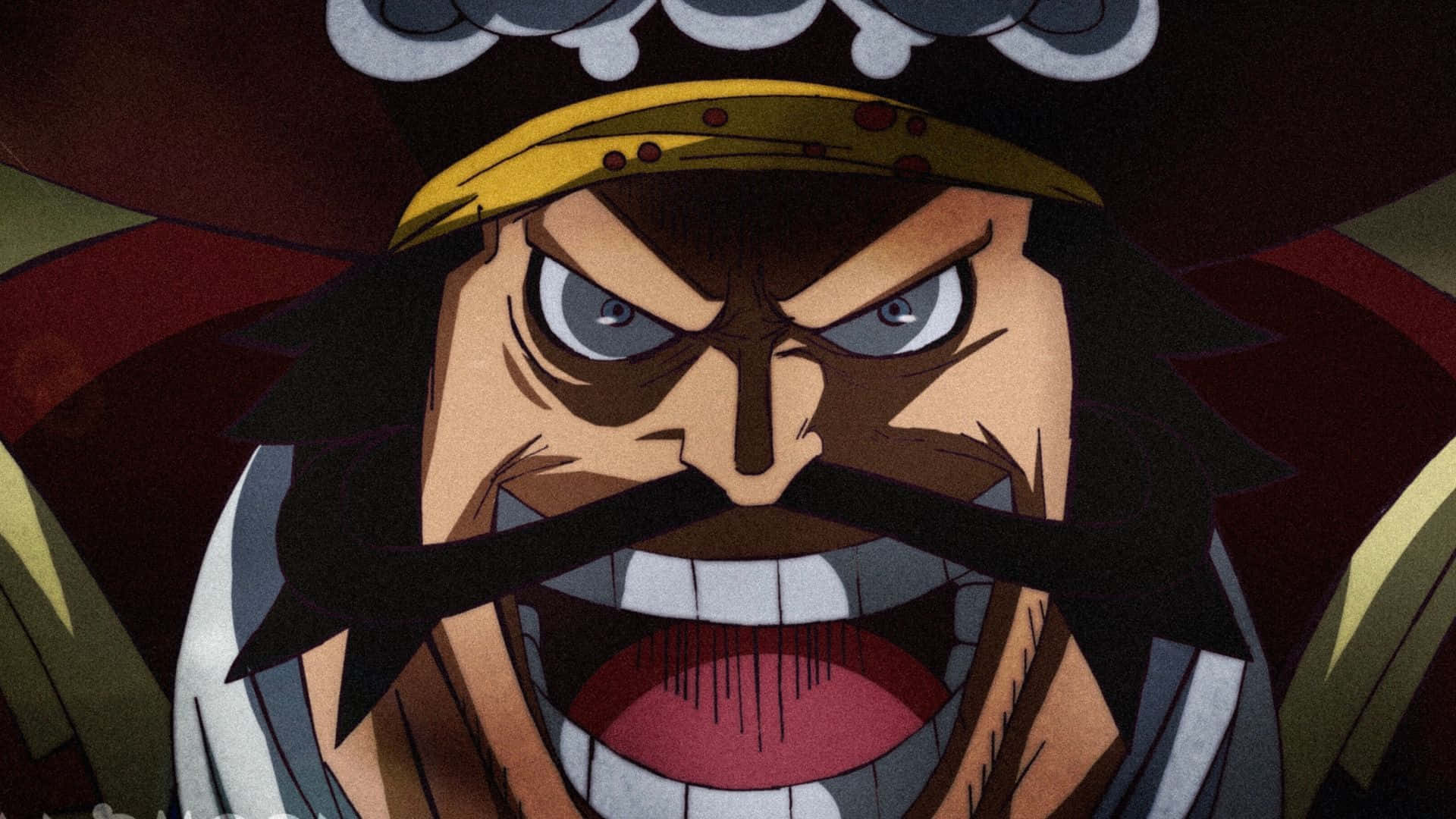 King Of The Pirates 桌布 壁紙 — 動畫海盜的近距離特寫，表情憤怒，露出尖牙和黃色頭巾下的濃密鬍鬚。