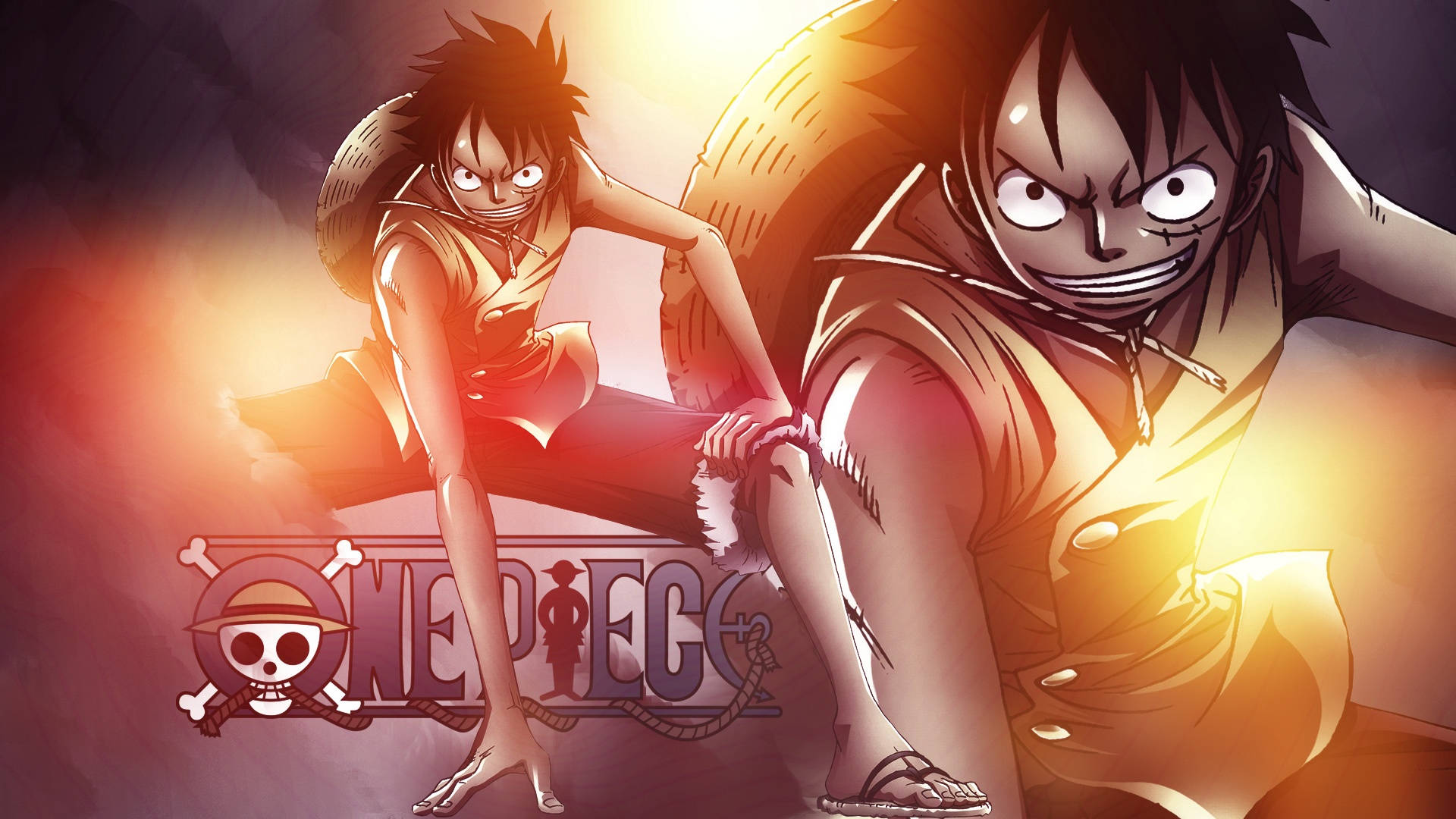 兩個動畫海盜以動態姿勢呈現，帶有發光的 One Piece 標誌。