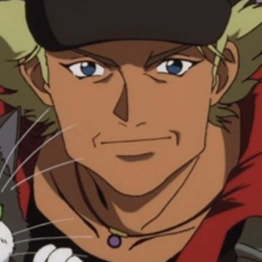 Cowboy Bebop Vt 桌布 壁紙 — 動畫男性角色特寫，金髮藍眼，戴黑色鴨舌帽，自信微笑。