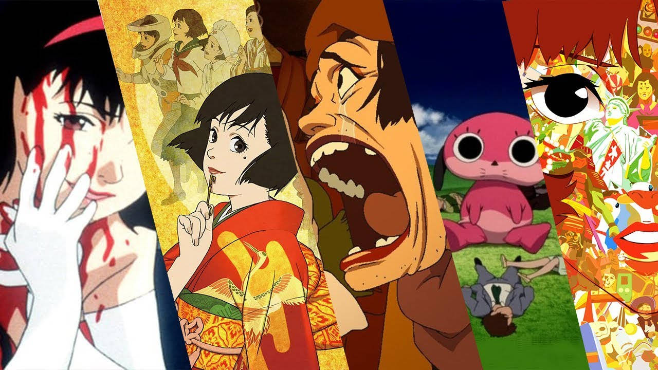動畫藝術大師之作——細川紘一《Paprika》 壁紙 — 一幅充滿活力的動漫場景拼貼畫，展現強烈表情、傳統服飾和超現實角色，構圖動感十足。