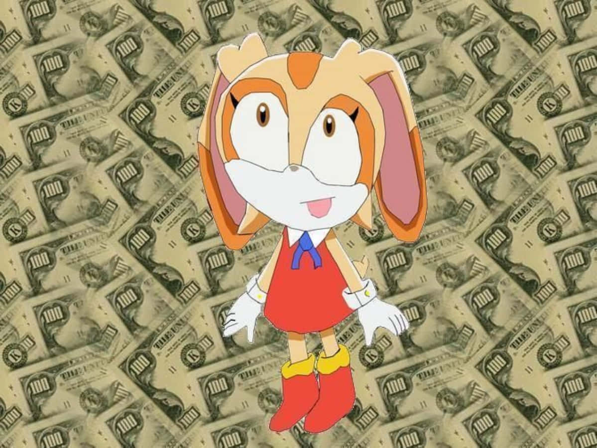 Cream The Rabbit 桌布 壁紙 — 動畫角色 Cream the Rabbit 愉快地站在一堆百元美鈔之上。