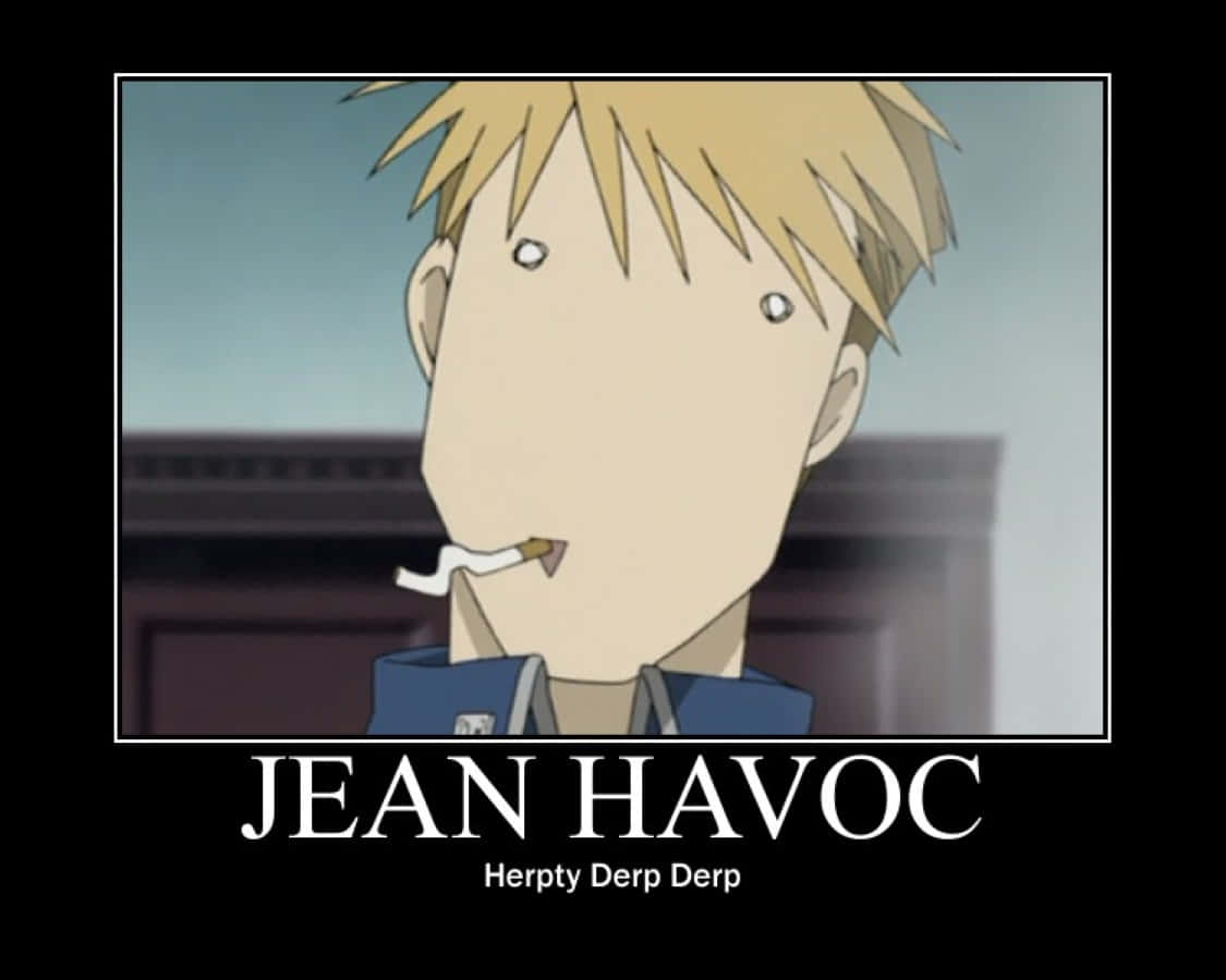 Jean Havoc 桌布 壁紙 — 動畫角色 Jean Havoc，一頭金色刺蝟頭，嘴裡叼著香煙，背景模糊。