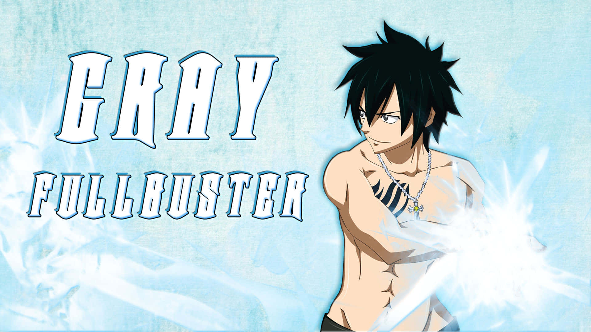 Gray Fullbuster 桌布 壁紙 — 動畫角色格雷·佛爾帕斯塔在冰霜紋理背景前，以發光的藍色能量引導冰之魔法。