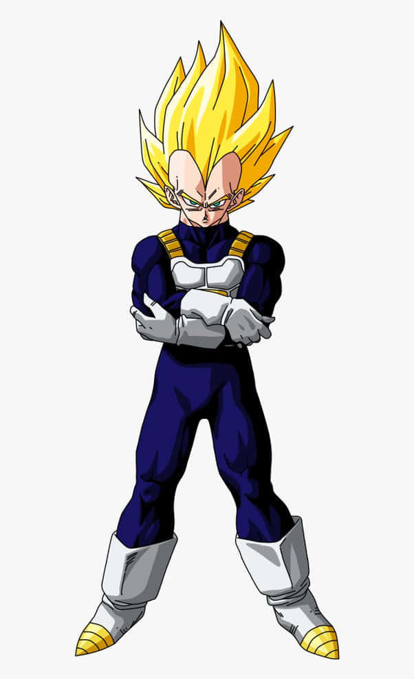 Vegeta Super Saiyan 2 桌布 壁紙 — 動畫角色比達以超級撒亞人形態交叉雙臂站在純色背景前。