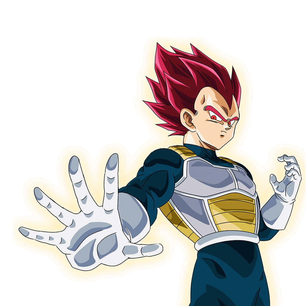 Vegeta Super Saiyan God 桌布 壁紙 — 動畫角色比達以超級賽亞人玫瑰形態呈現，擁有發光的紅髮和強烈的表情，背景為純白色。