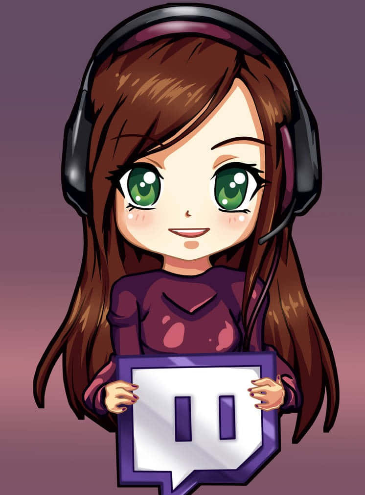 戴耳機的動漫女孩拿著Twitch標誌