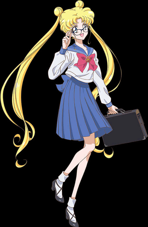 動畫金髮戴眼鏡女學生 壁紙