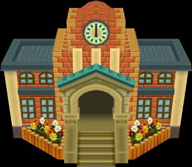 動畫風格學校建築外牆 壁紙
