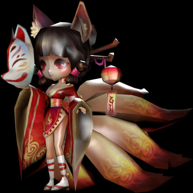 動畫風格狐仙穿著傳統服飾 壁紙