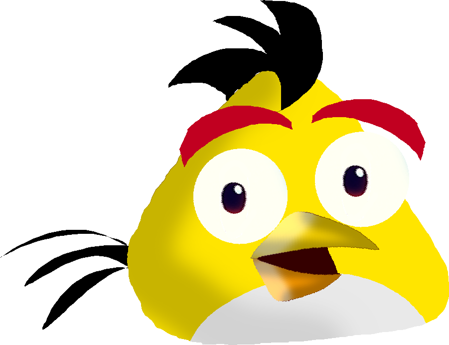 動畫黃鳥角色 壁紙 — 一隻卡通黃色小鳥，有紅色眉毛、黑色簇狀羽毛和大眼睛，在白色背景上看起來很驚訝。