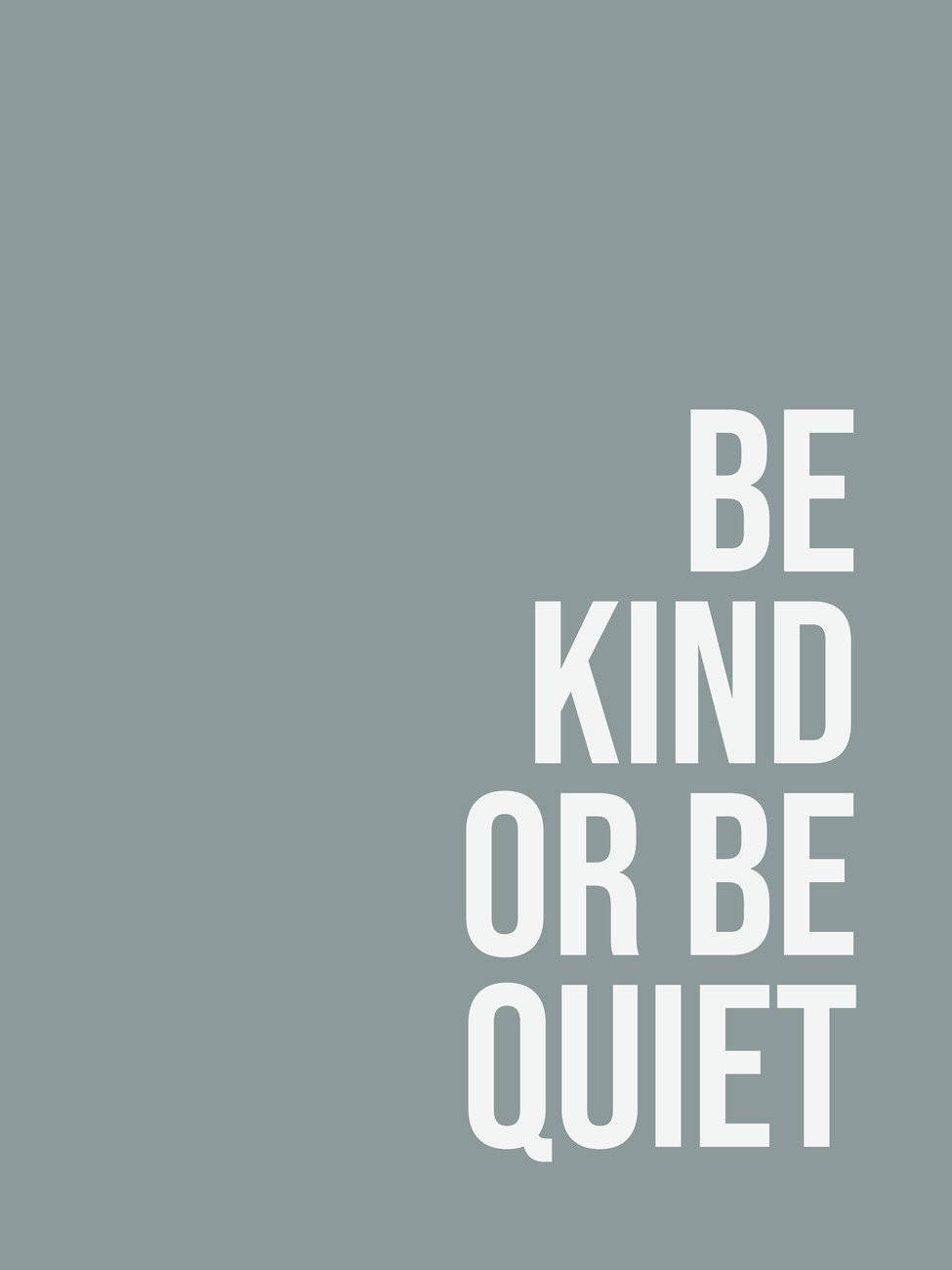 灰色背景上的粗體白色文字寫著「Be Kind Or Be Quiet」