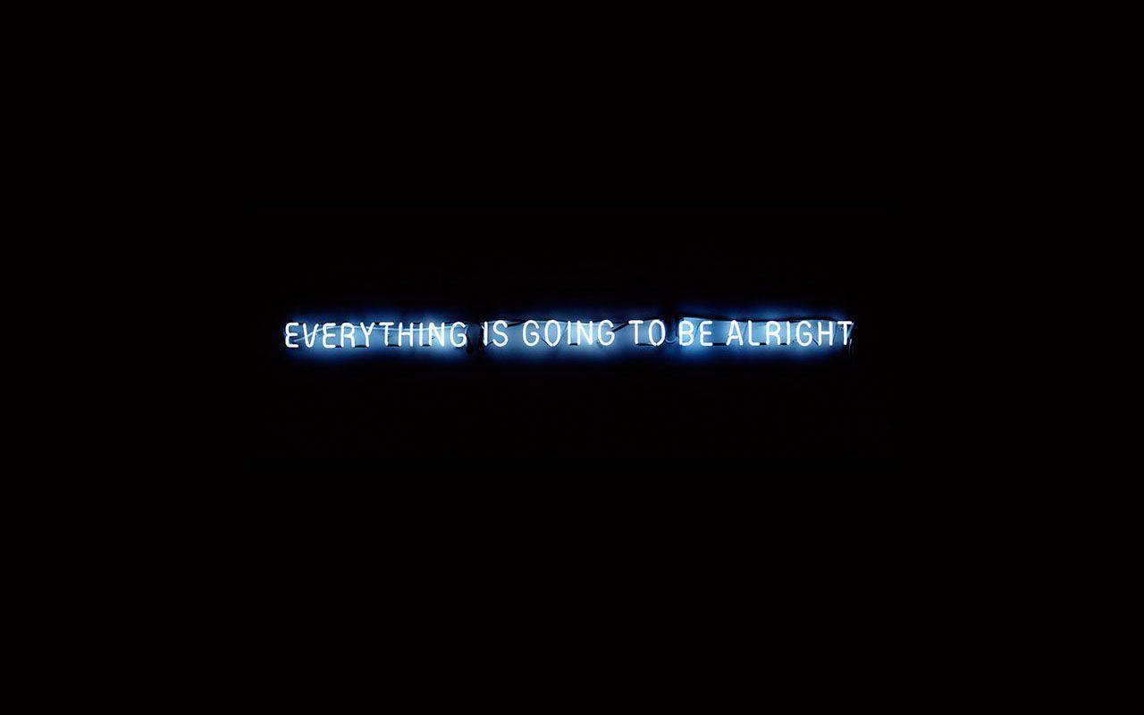 發光藍色霓虹燈文字，上面寫著一切都會好起來的，黑色背景