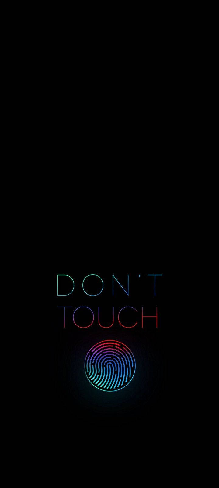 黑色背景上帶有指紋圖標的霓虹發光「DON'T TOUCH」文字。
