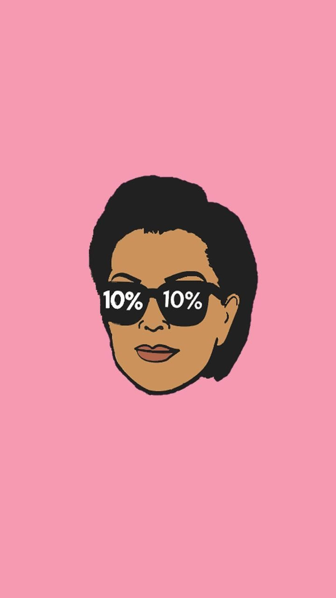 插圖女性戴著太陽眼鏡，鏡片上有10%文字，背景為粉紅色