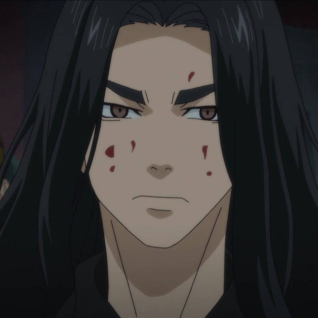 北條 勝介 臉上帶血 壁紙 — 動漫角色特寫，長黑髮，臉上帶有血痕，表現出強烈的憤怒。