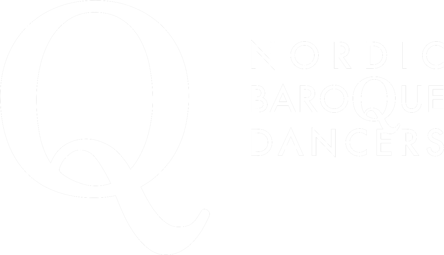 北歐巴洛克舞者標誌 壁紙 — 粗體白色字體在純黑背景上拼出「Q NORDIC BAROQUE DANCERS」。