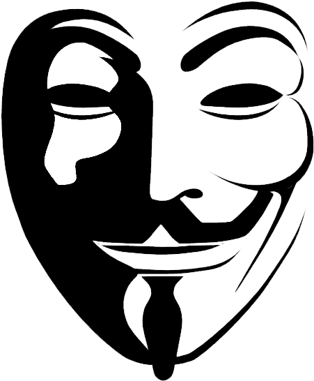 匿名者經典面具向量圖 壁紙 — 黑色背景上標誌性蓋伊·福克斯面具的白色線條畫。