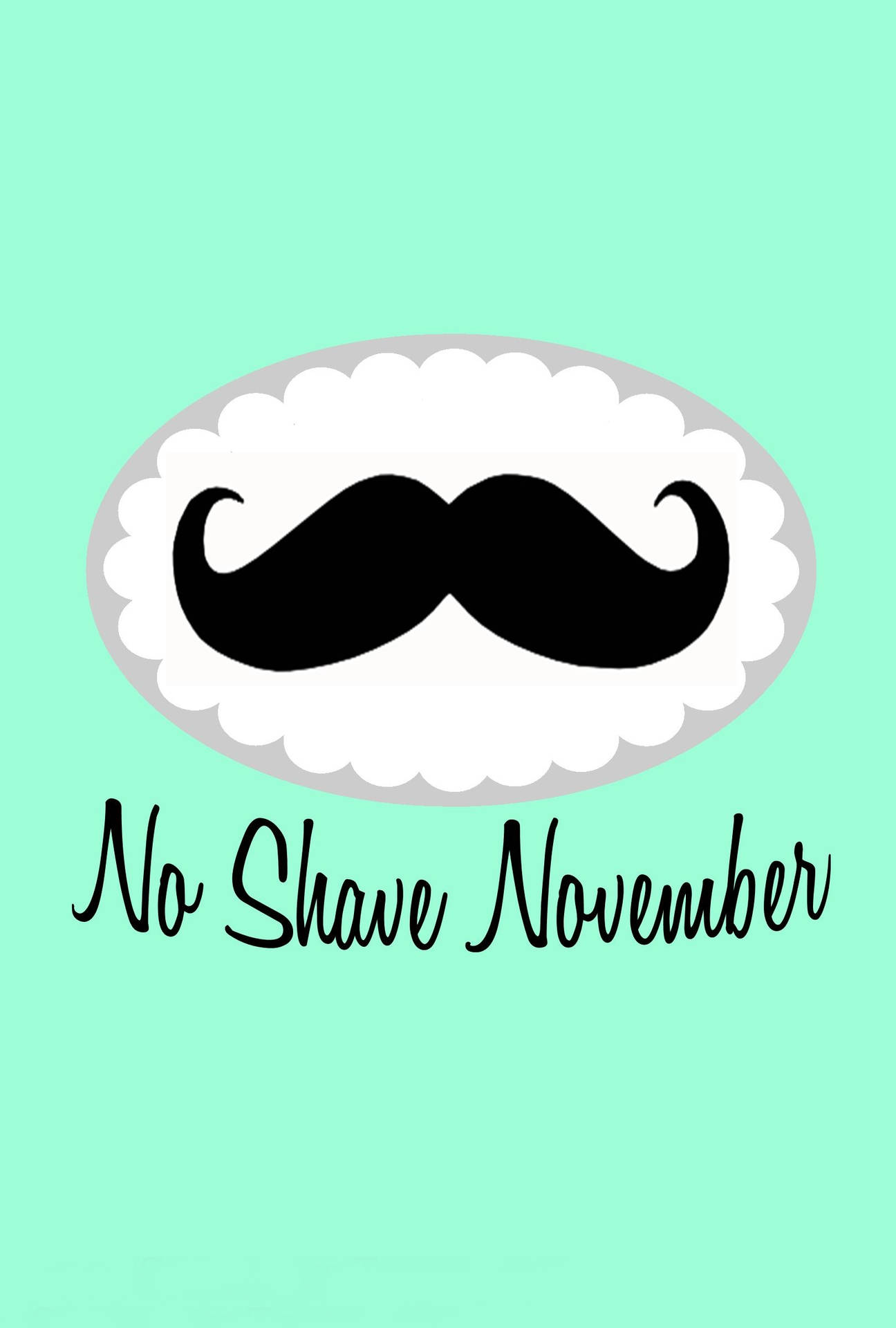 黑色鬍鬚圖案，帶有 'No Shave November' 文字，位於薄荷綠色背景上。