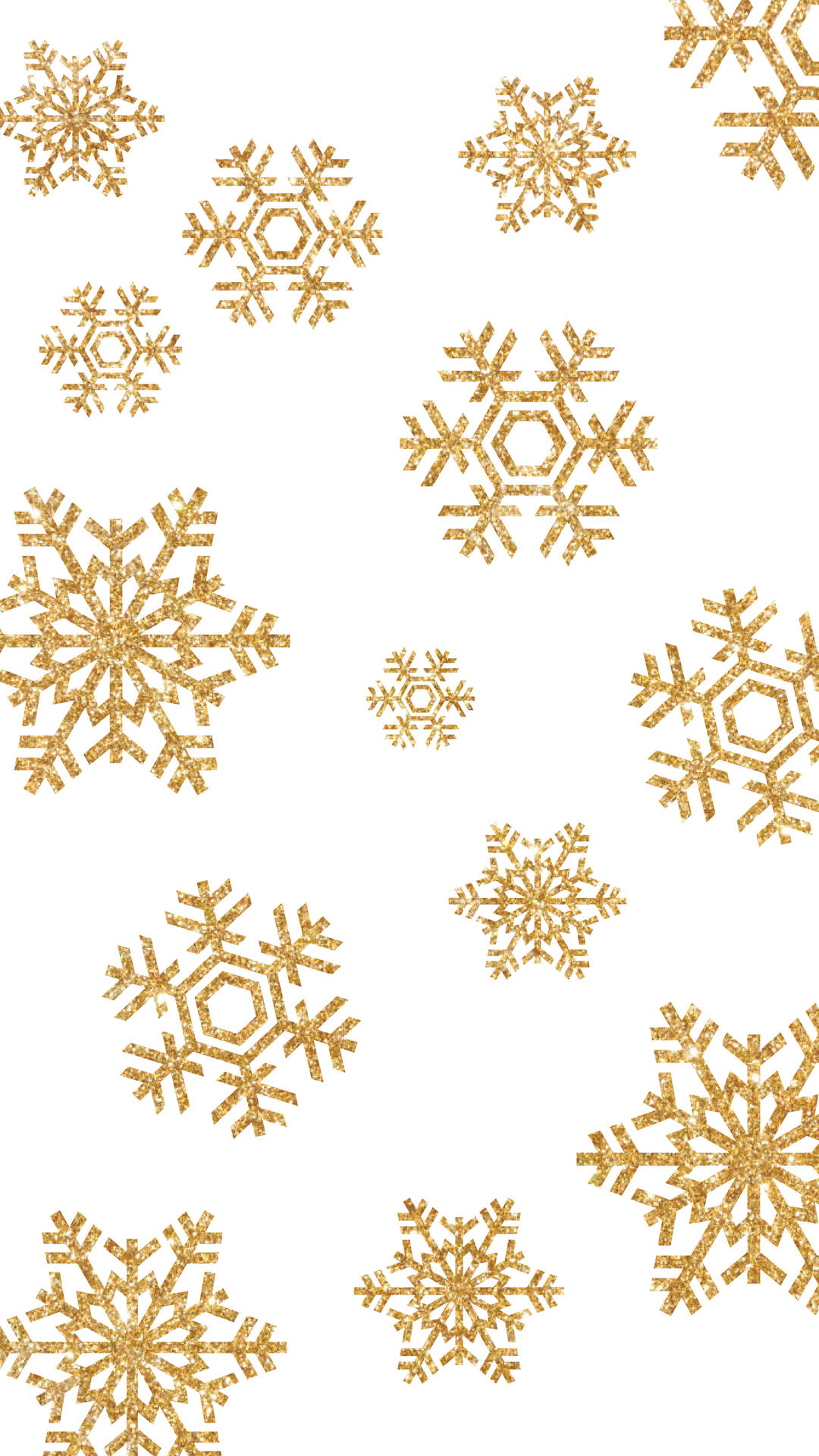金色閃粉雪花散落在白色背景上。