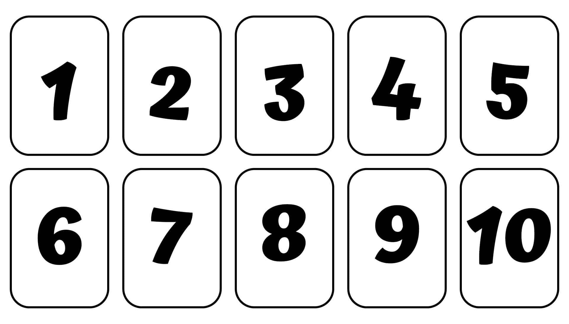 Black And White Number 桌布 壁紙 — 十個粗體黑色數字從一到十排列成兩行，位於白色圓角矩形卡片上。