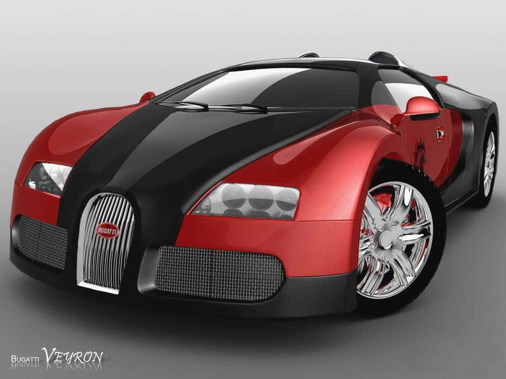 紅色和黑色Bugatti Veyron跑車，配備鍍鉻輪轂，在工作室環境中。