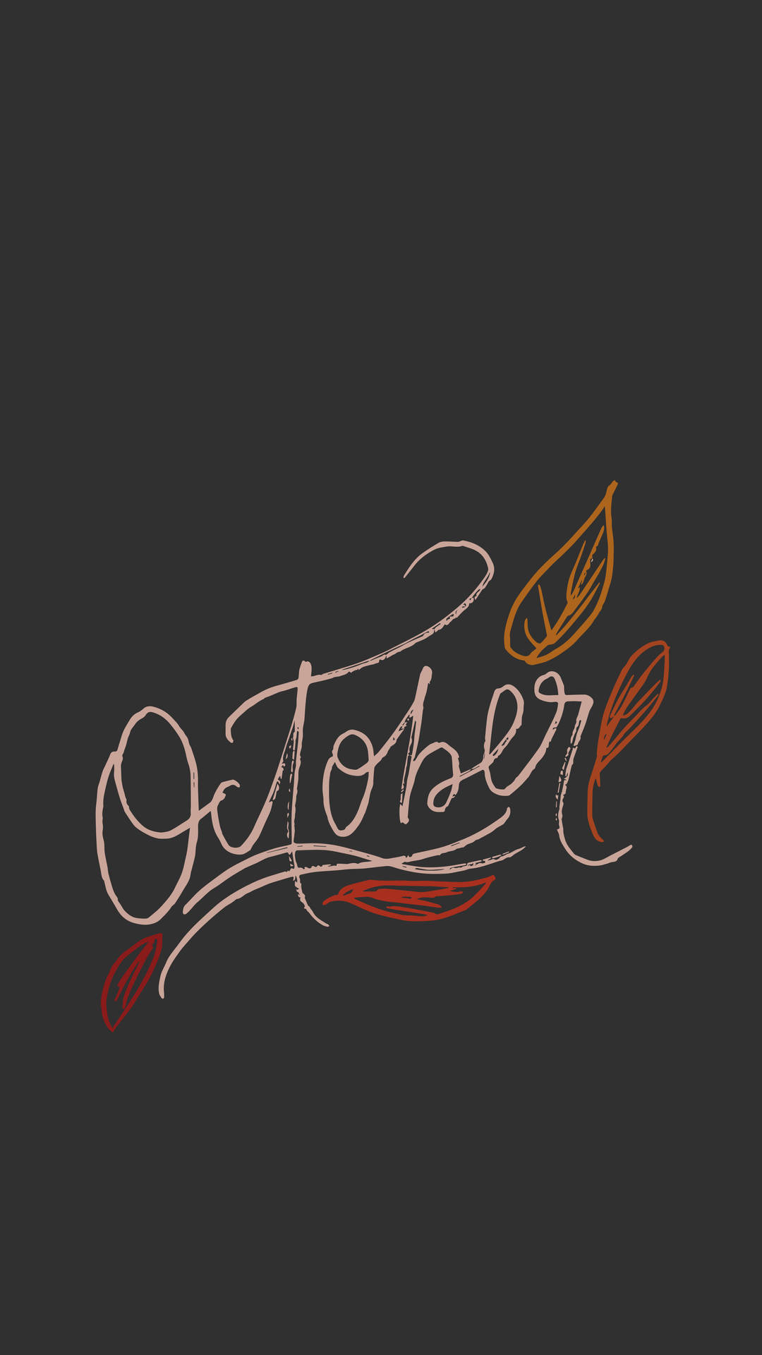「October」以流暢的字體書寫，暖色調的落葉在深色背景上飄落。