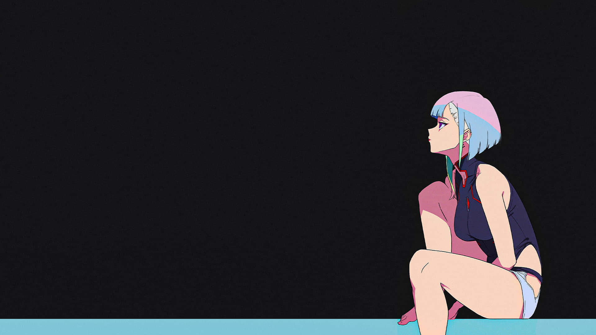 藍髮動漫女孩獨自坐在黑暗中