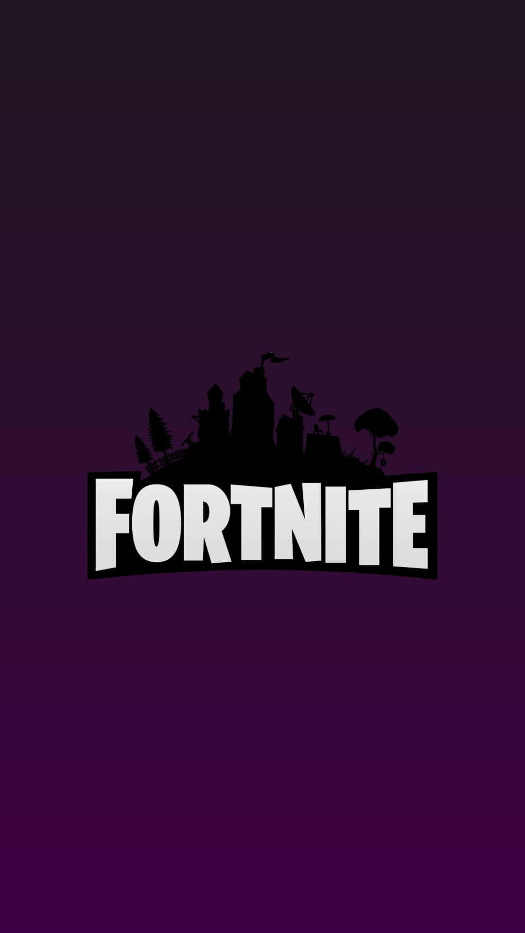 Fortnite 標誌帶有天際線剪影，背景為紫色漸變