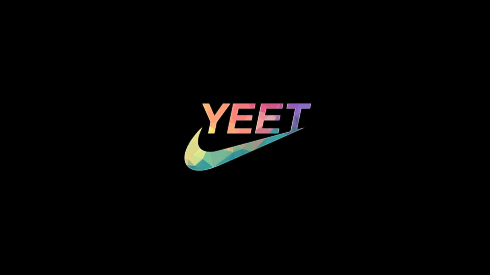 黑色背景上鮮豔漸變文字「YEET」與Nike勾勾標誌。