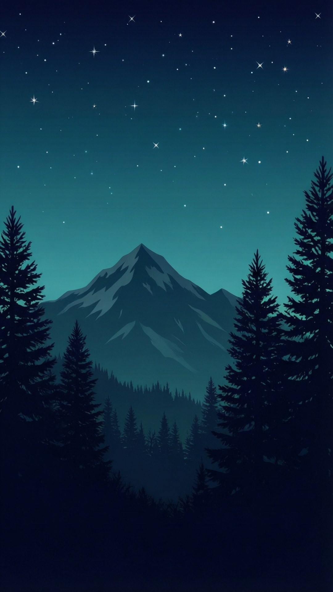 午夜山巒剪影 壁紙