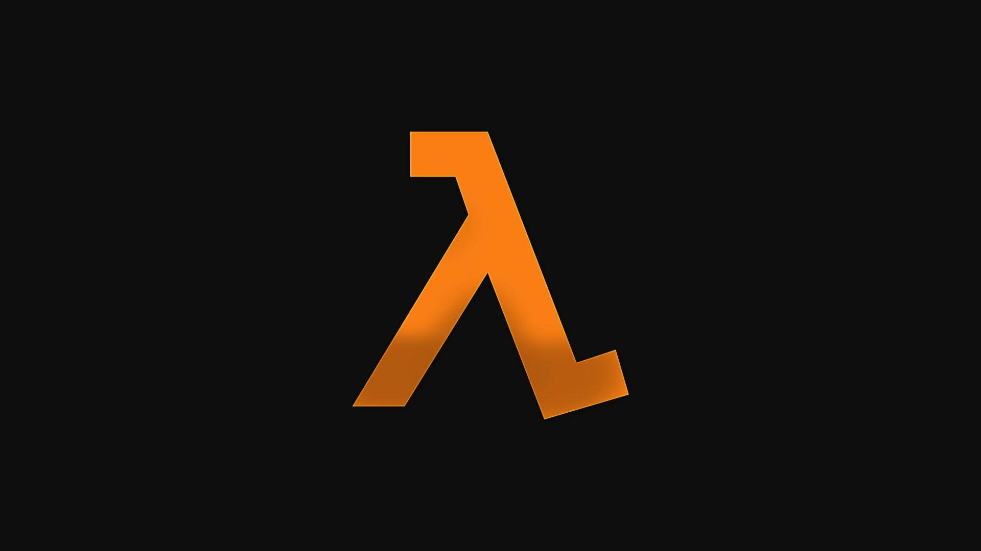 半衰期Lambda標誌於黑色背景 壁紙 — 一個發光的橙色 lambda 符號居中放置在帶有微妙漸變陰影的純黑色背景上。