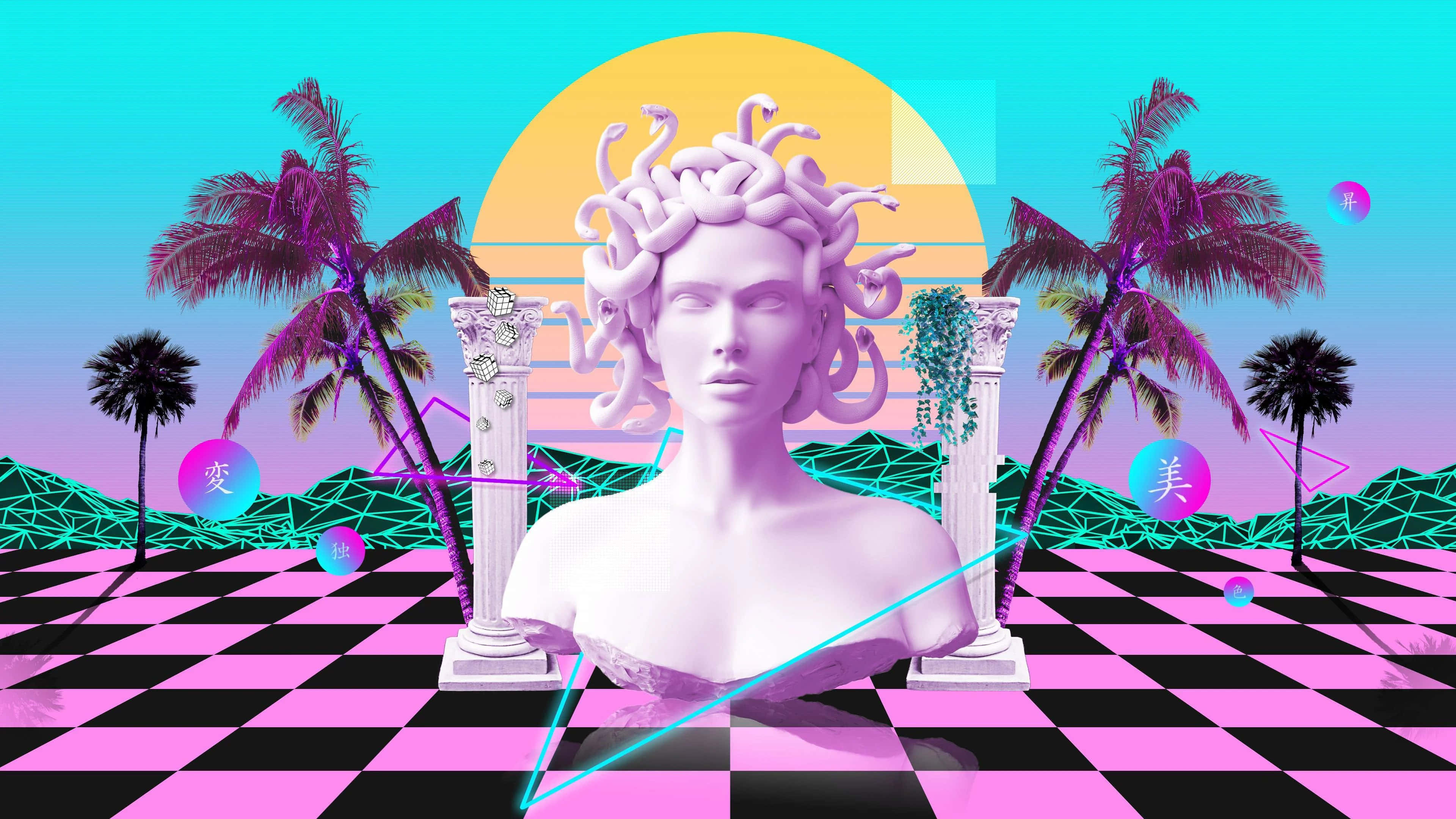 半身像與背景中的棕櫚樹 壁紙
