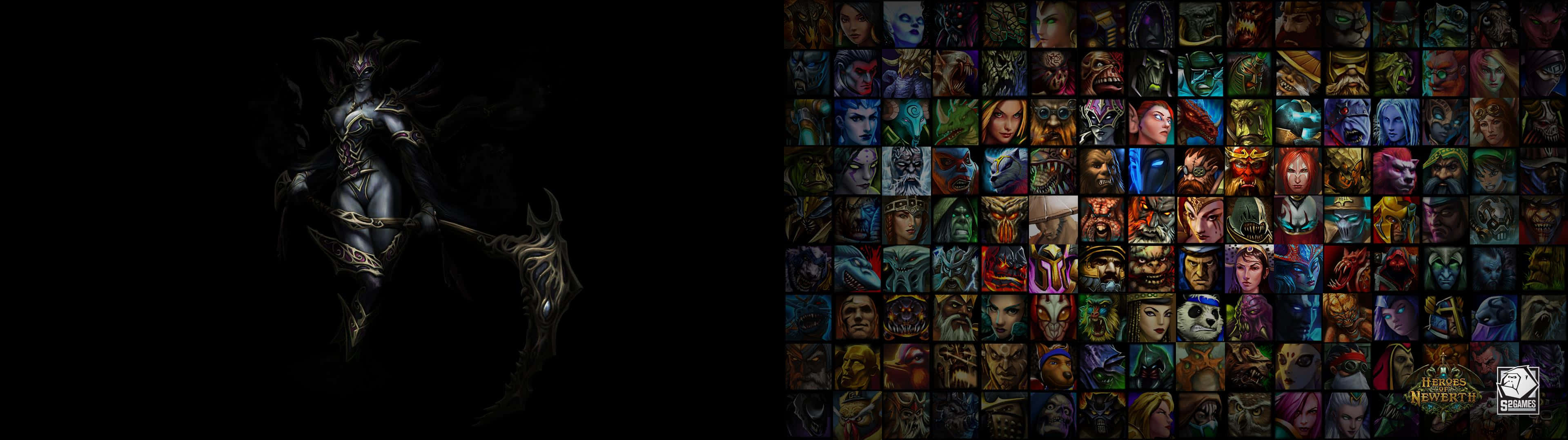 Dota 2英雄頭像網格旁邊有一個黑暗奇幻戰士剪影。