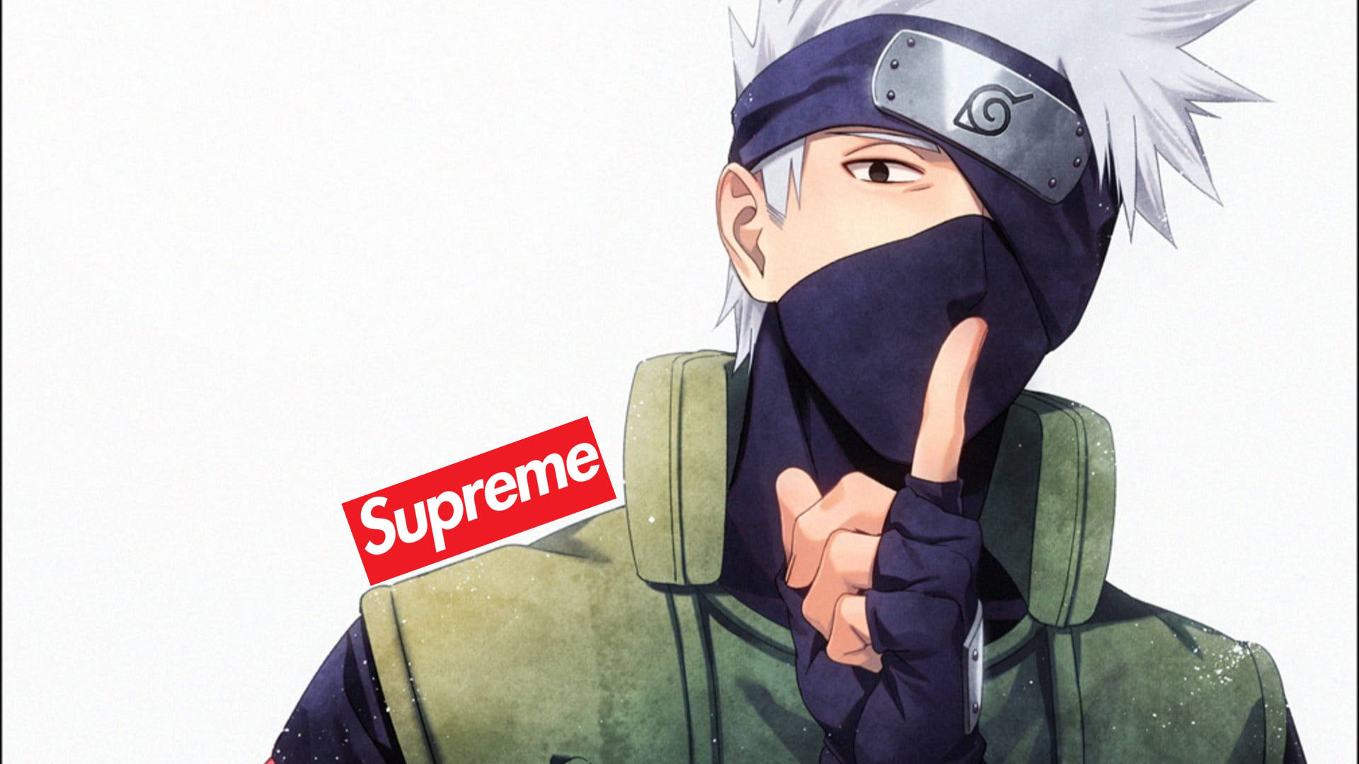 動漫忍者角色舉起手指，背心上帶有Supreme標誌。