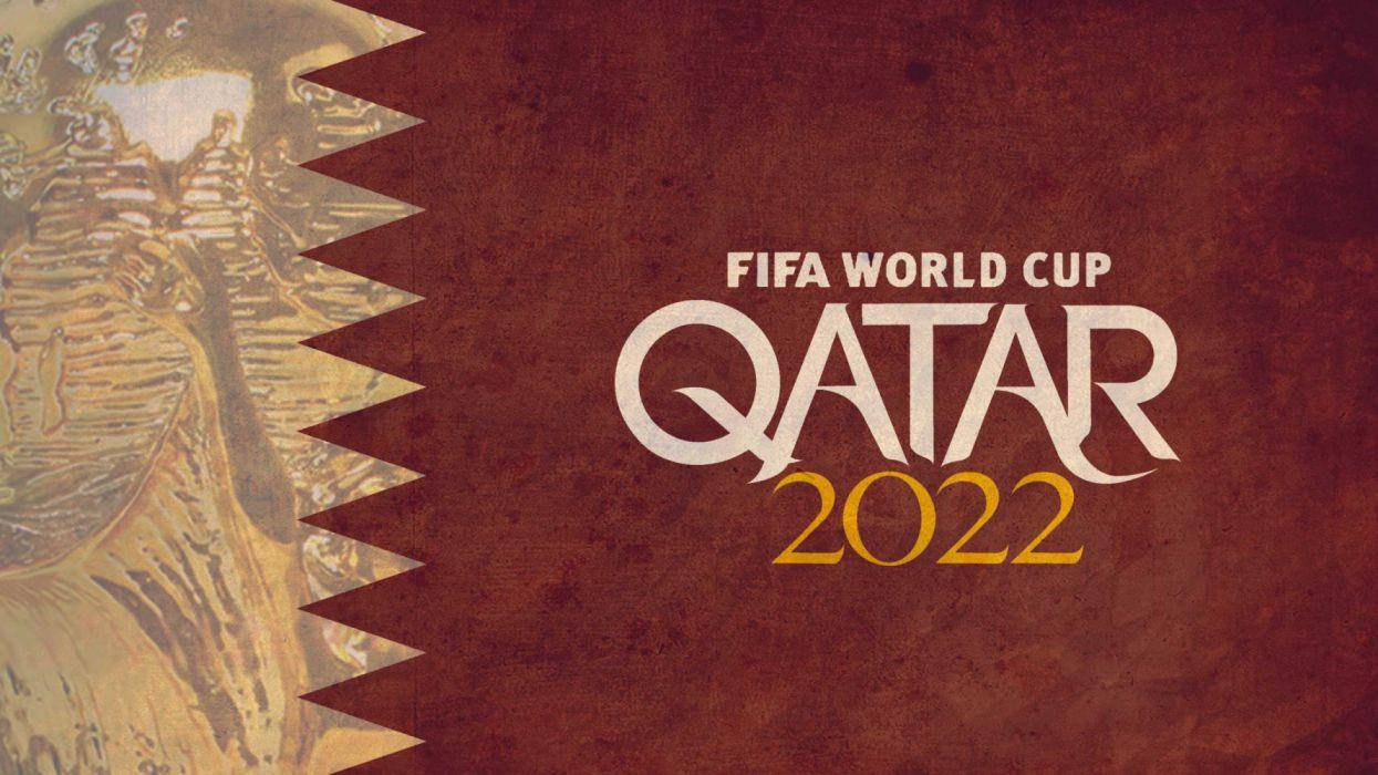 FIFA World Cup Qatar 2022 官方標誌，栗色和金色設計元素。