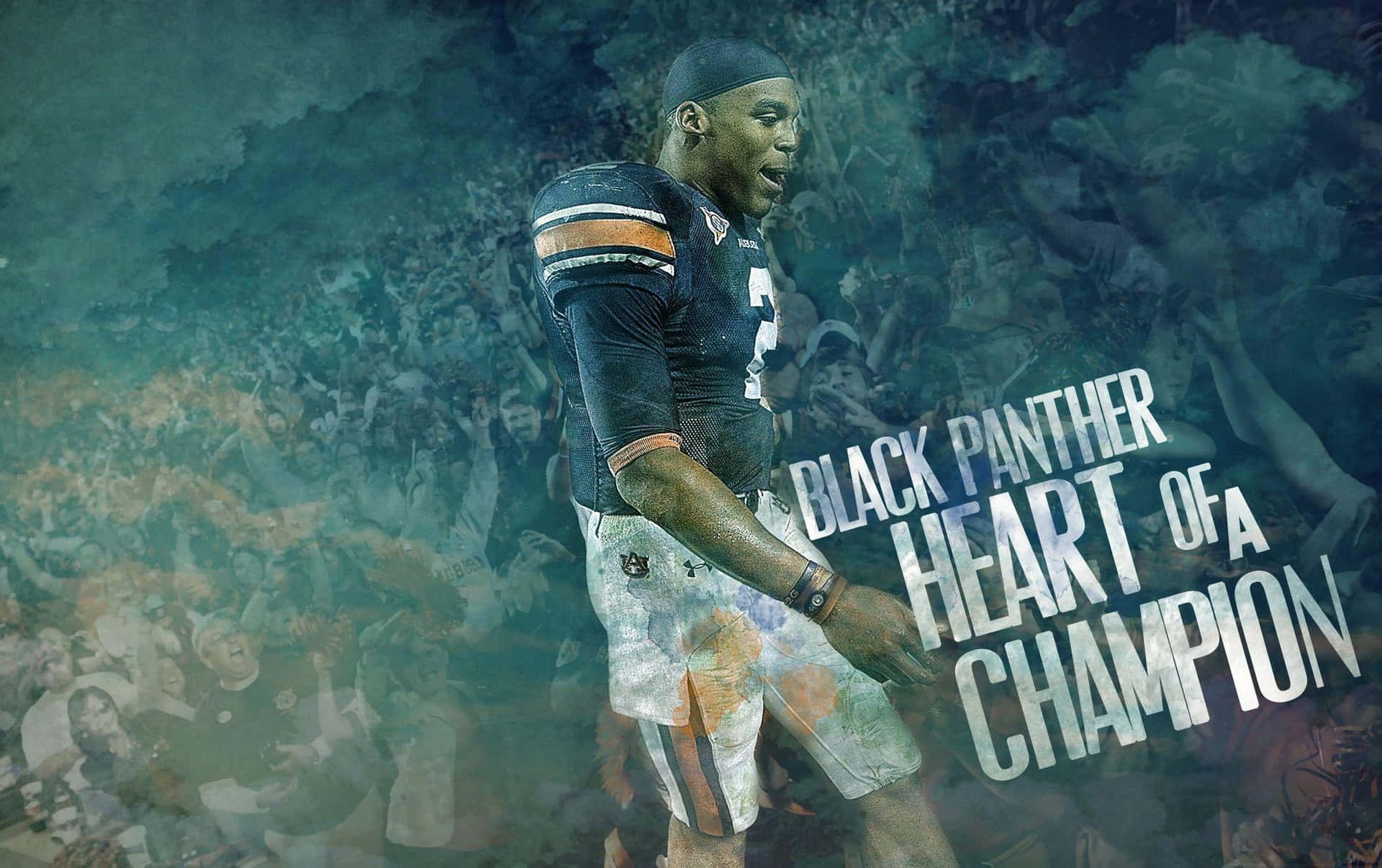 穿著奧本球衣的足球運動員，帶有 'Black Panther Heart of a Champion' 文字。